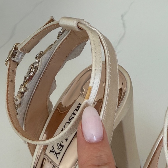 Badgley Mischka Libby Crystal Embellished Evening Shoe in Cream Satin - Picture 6 of 11